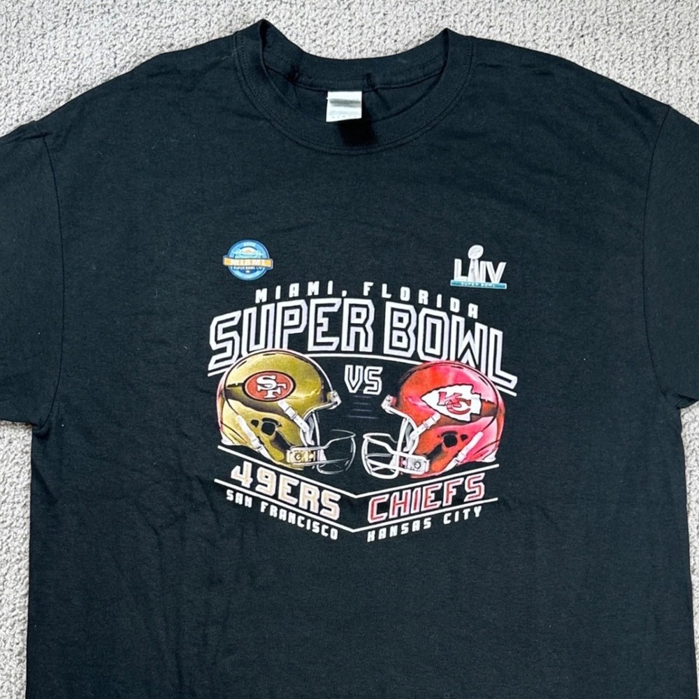 Gildan Super Bowl LIV 49ers vs Chiefs Miami Florida Black T-Shirt Mens L